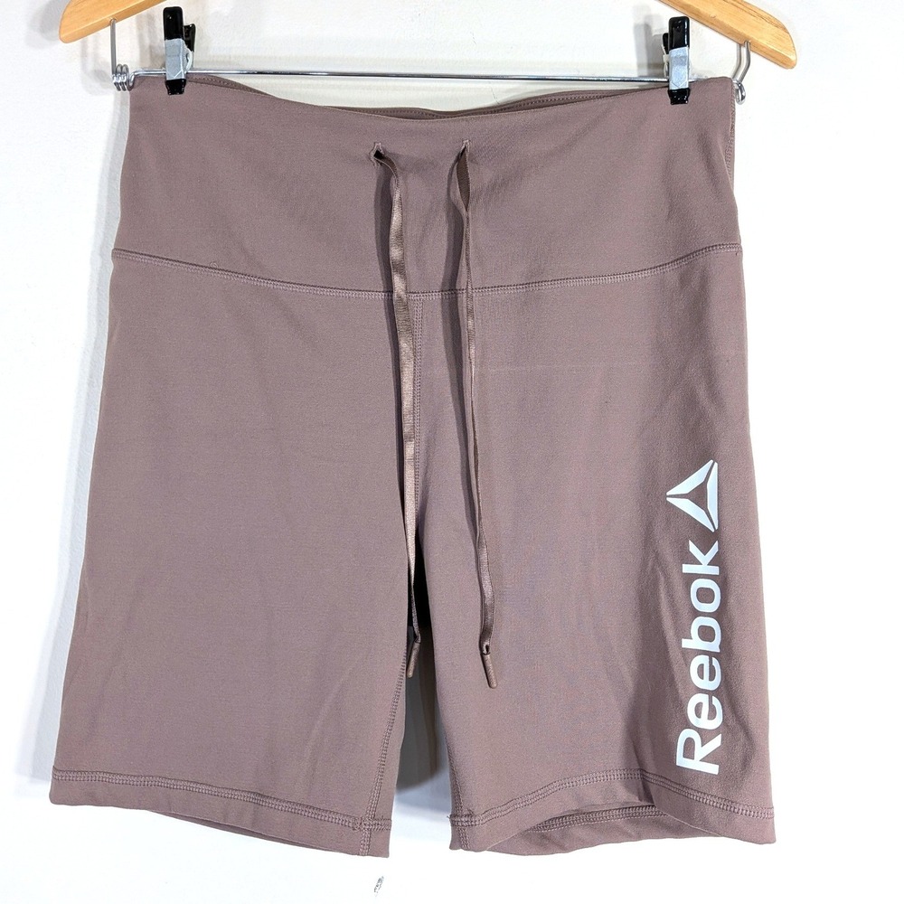 Reebok Brown Biker Shorts; High Waisted Drawstring Athletic Spandex Large